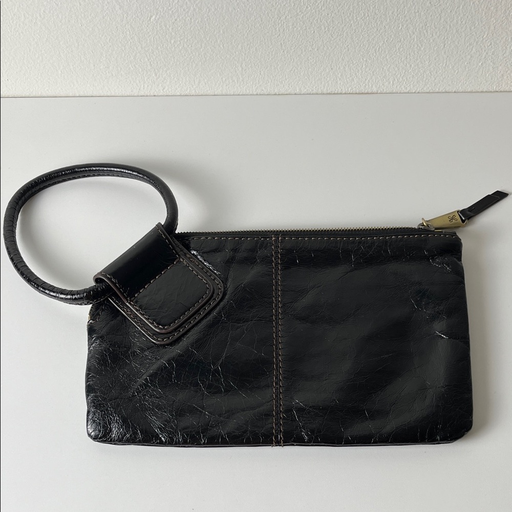 Hobo Black Leather Clutch Wristlet EUC